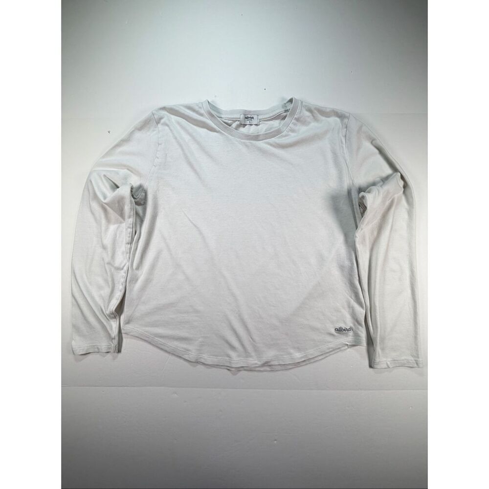 Allbirds Long Sleeve Tee Women’s Large Merino Wool Blend Grey White Shirt Top